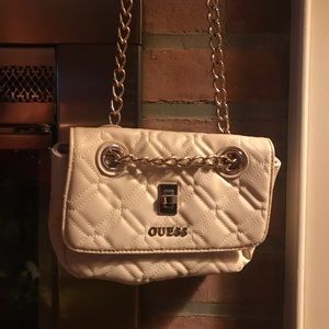 GUESS white leather quilted purse